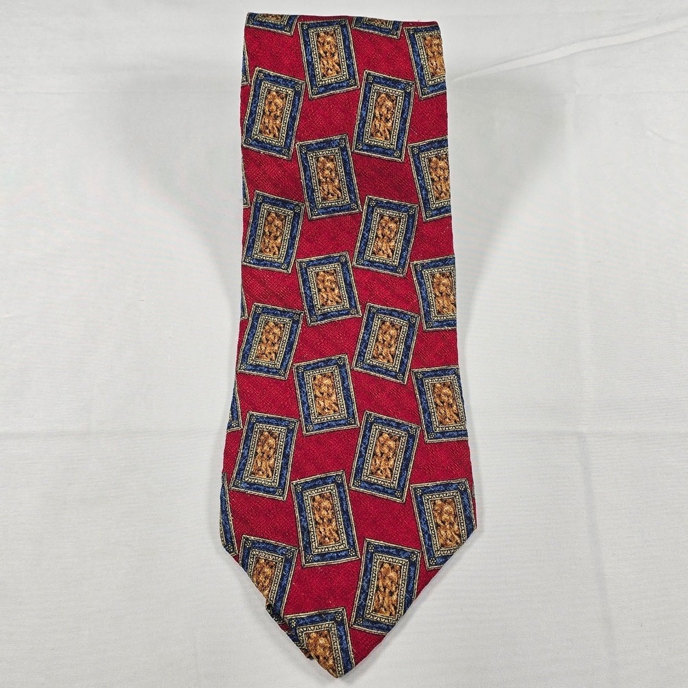 Bugatti Italian Silk Tie Red Blue Gold Geometric Old Money Designer Mens
